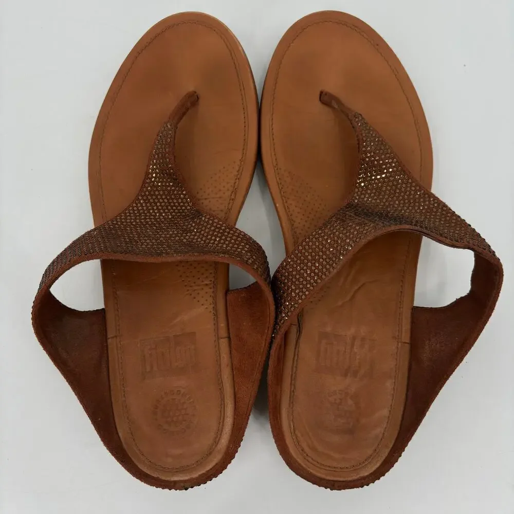 FitFlop Banda Glitz Thong Sandals Womens‎ Size 9 Bronze Rhinestone